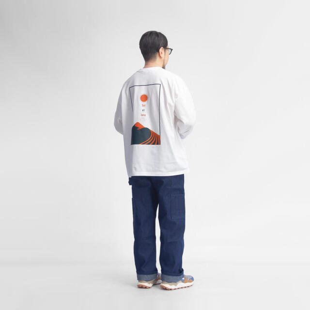 Mared マレッド お日さまお月さま バックプリント 長袖リブTシャツ ロンT