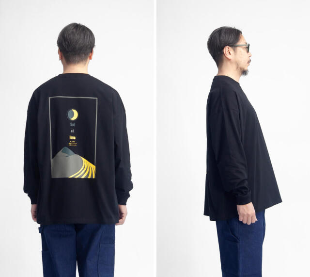 Mared マレッド お日さまお月さま バックプリント 長袖リブTシャツ ロンT