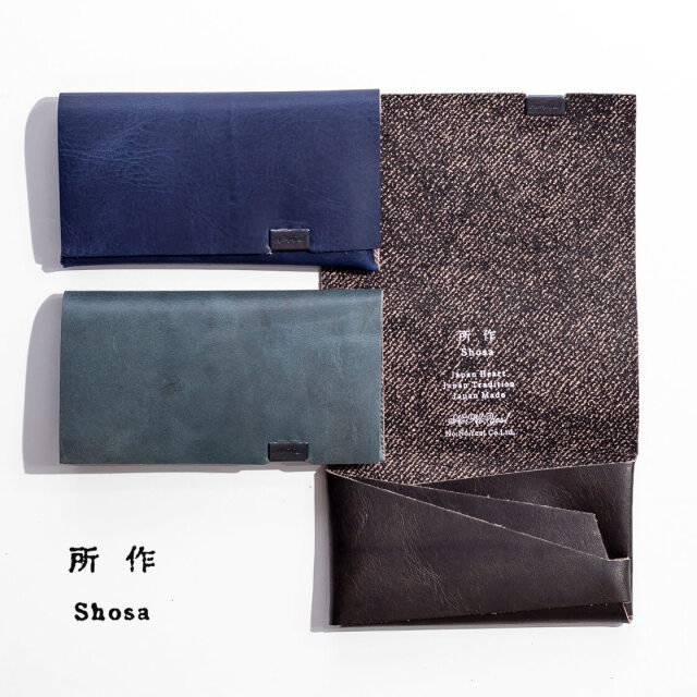 所作 shosa カードケース 名刺入れ Wフェイス デニム 本革 レザー 日本
