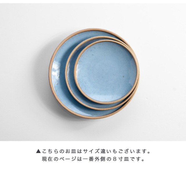 波佐見焼 利左エ門窯 テラコッタ ブルー 八寸皿 陶器 大皿 丸皿