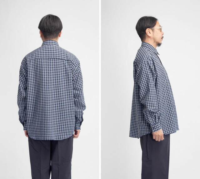 LAOTOUR グラフィカルチェック柄 ショート丈 オープンカラー長袖シャツ