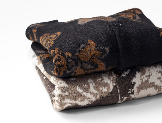 LAOTOUR ダブルジャカード 総柄 ニットカーディガン 花柄 メンズ