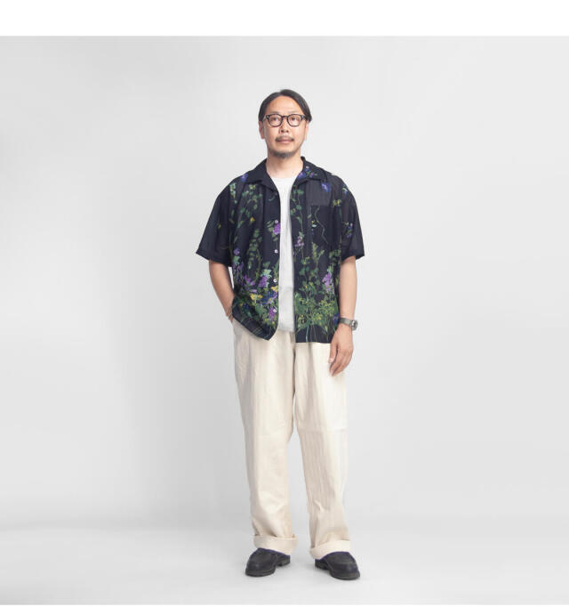 美品 パラスパレス M相当 コットンリネン 花柄 オープンカラーシャツ 美品 パラスパレス M相当 コットンリネン 花柄 オープンカラー