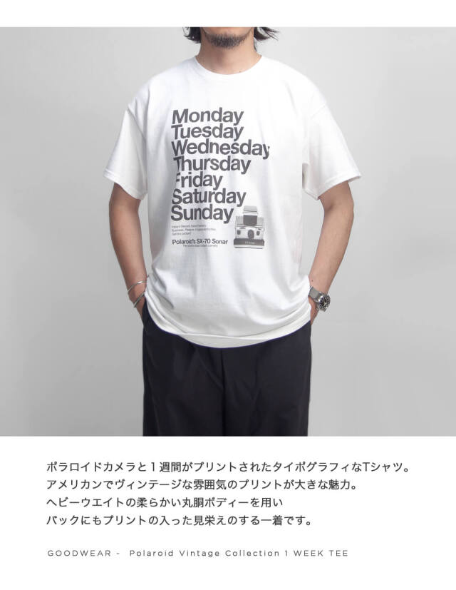 Goodwear グッドウェア Polaroid ポラロイド 1WEEK TEE プリントT