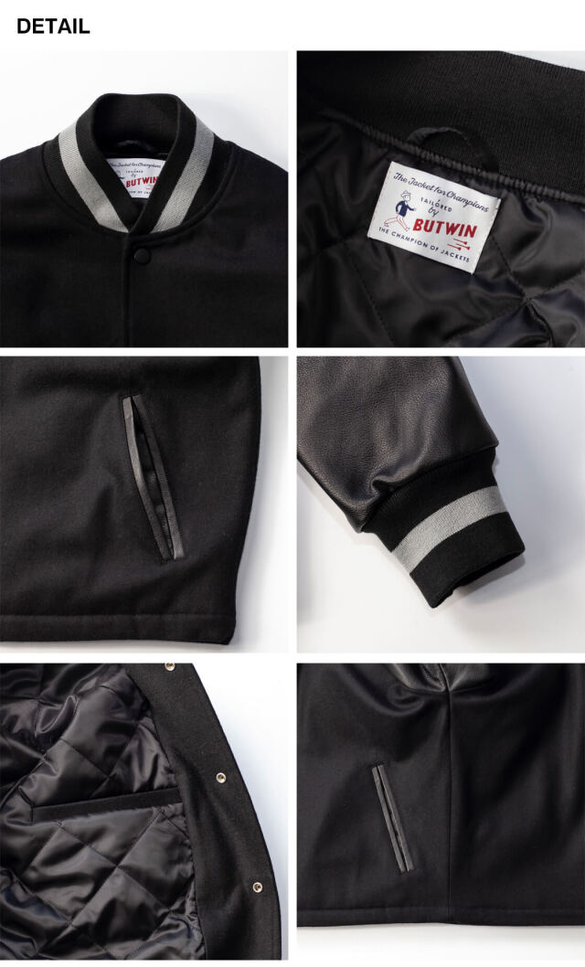 ジャケット・アウター BUTWIN Varsity JKT USA製 80s BUTWIN Wool Leather Varsity Jacket 黒赤 46 バトウィン