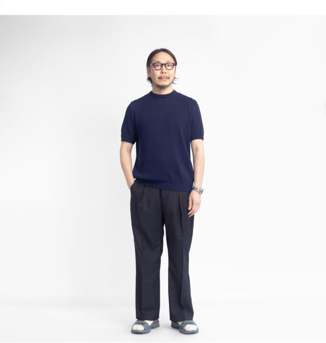 MOONCASTLE ミストグリーン ニット 半袖　L 日本製　試着のみ MOONCASTLE（ムーンキャッスル） ICE COTTON SKIPPER POLO NECK
