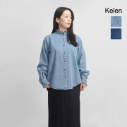 KELEN ケレン SYNTH  デニムシャツ スタンドカラー フリル BL2253 レディース