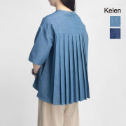 KELEN ケレン MARHA  デニムシャツ ノーカラー バックプリーツ BL2290 レディース