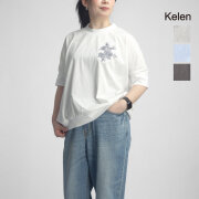 KELEN ケレン GIA  フラワーモチーフ 刺繍 Tシャツ モックネック レディース