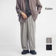KELEN ケレン WINNIE ストレッチナイロン 裾ドローコード カーブド ワイド イージーパンツ メンズ