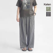 KELEN ケレン STRIPE GRAY ストライプ ワイド ストレート ２タック イージーパンツ レディース