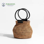 TARANGO タランゴ パームファイバー 手編み ひょうたん型 レザーハンドル 巾着 かごバッグ レディース