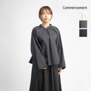 COMMENCEMENT コメンスメント 200ブロード フリル ギャザーショートシャツ 日本製 C-335 レディース