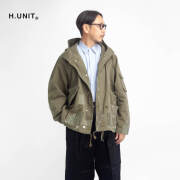 H.UNIT エイチユニット ヘリンボーン フードジャケット M-51 ショートモッズ ダメージ加工 日本製 メンズ