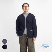 Harriss ハリス ウールライクダブルジャージー ノーカラージップジャケット 日本製 メンズ