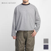 MANUAL ALPHABET マニュアルアルファベット ハイゲージボーダー 長袖Tシャツ ロンT 裾ドローコード 日本製 メンズ