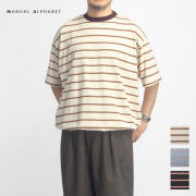MANUAL ALPHABET マニュアルアルファベット レトロボーダーワイドTシャツ 裾ドローコード 日本製 メンズ