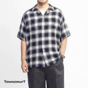 TOWNCRAFT タウンクラフト 60s オンブレチェックレーヨン オープンカラー半袖シャツ メンズ