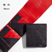 所作 shosa 三つ折り財布 ショートウォレット2.0 赤提灯に誘われて 黒和紙×レッド 本革 レザー 日本製 メンズ レディース