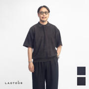 LAOTOUR スノーウォッシュ ハーフミラノリブ ニットポロシャツ メンズ