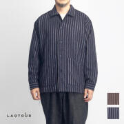 LAOTOUR ロートル ツイードライク ネルストライプ シャツカバーオール メンズ