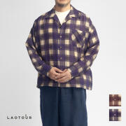 LAOTOUR テンセルナイロン ビッグチェック ショート丈 オープンカラーシャツ メンズ