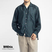 BRENA ブレナ BLAZE シルク100％ ブラックウォッチ オープンカラー 長袖シャツ 開襟 日本製 メンズ