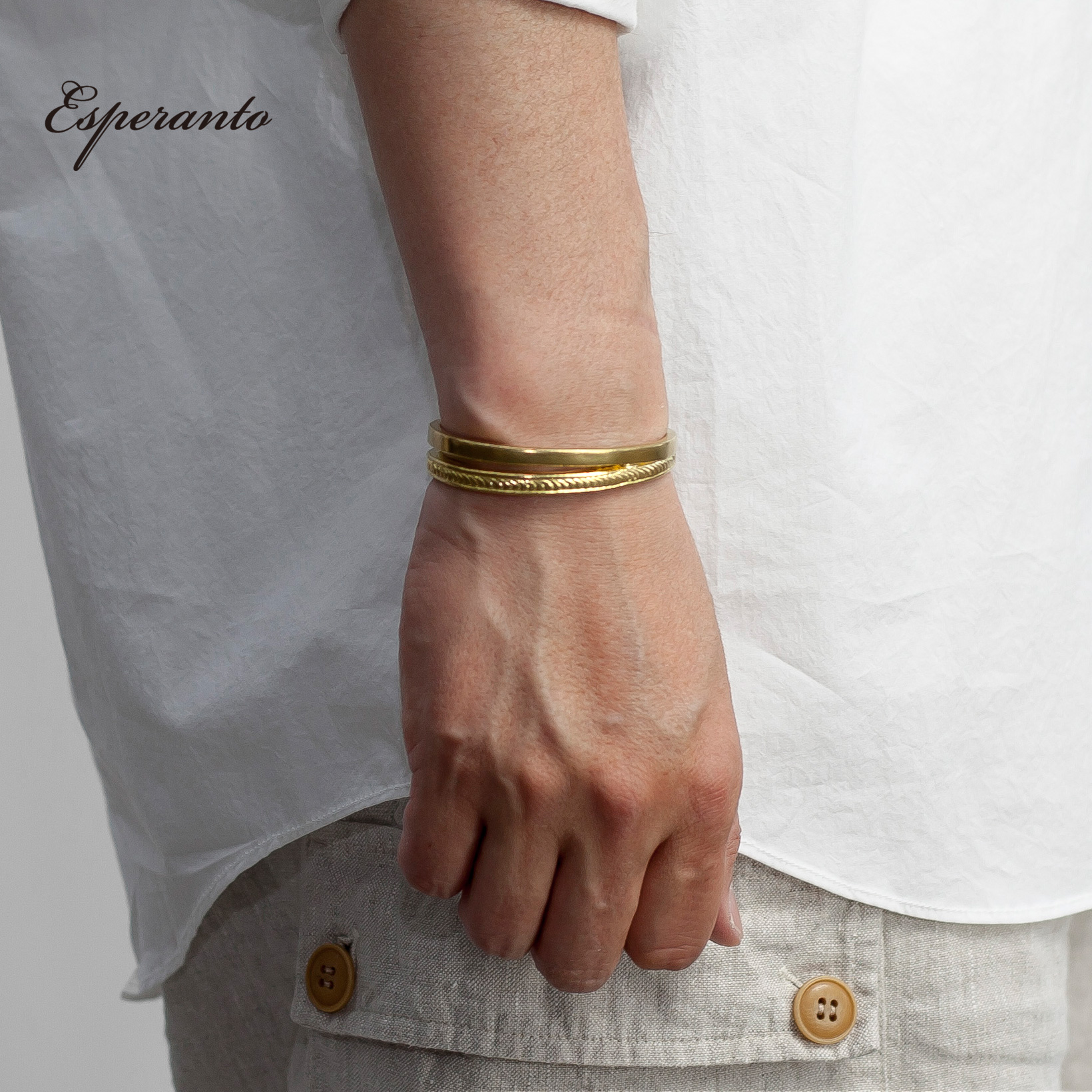 ESPERANTO エスペラント 真鍮 ダブルバングル 2連 ブレスレット 日本製 メンズ レディース
