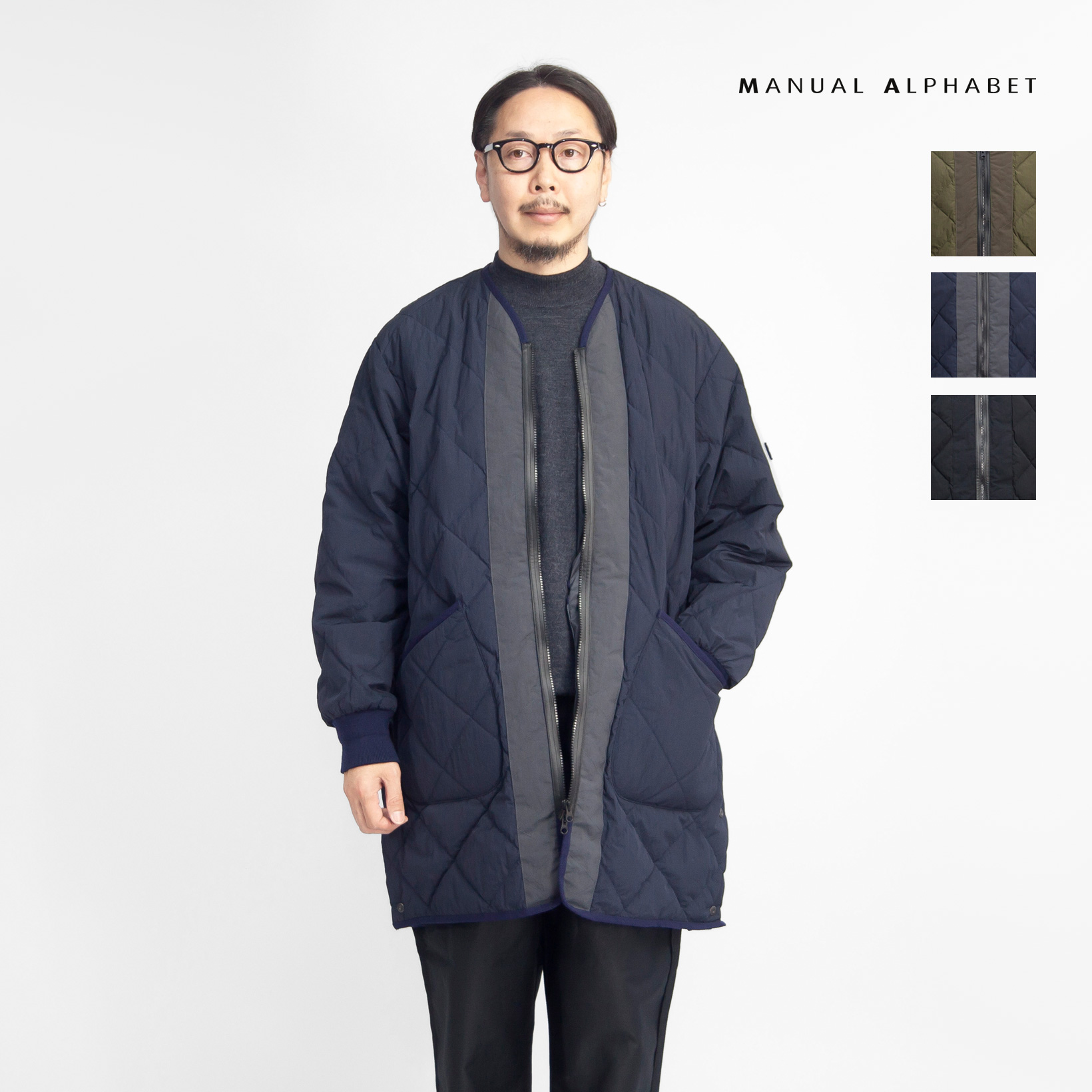 MANUAL ALPHABET NANGA マニュアルアルファベット ナンガ ノーカラー ダウンコート 日本製 メンズ