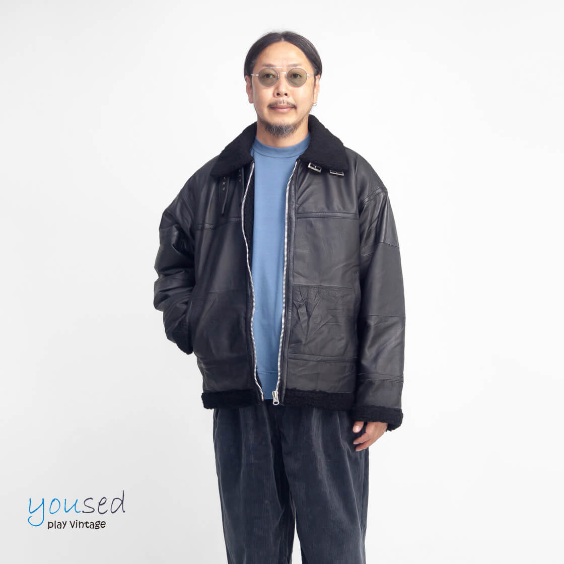 YOUSED ユーズド オールレザー B-3 ボア フライトジャケット 本革 革ジャン リメイク メンズ