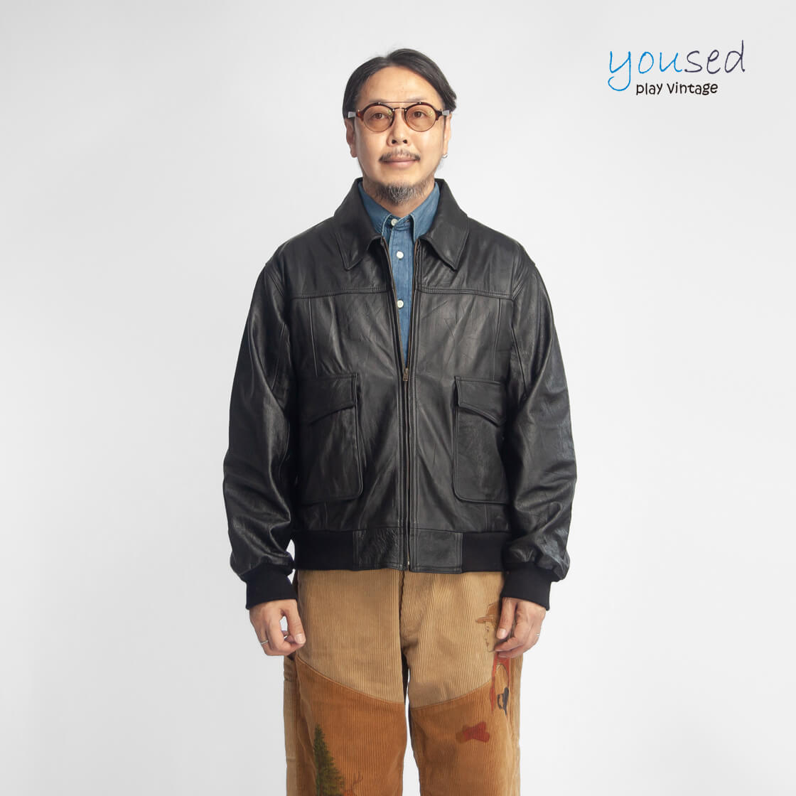YOUSED ユーズド オールレザー A-2 レザーフライトジャケット 本革 革ジャン リメイク メンズ