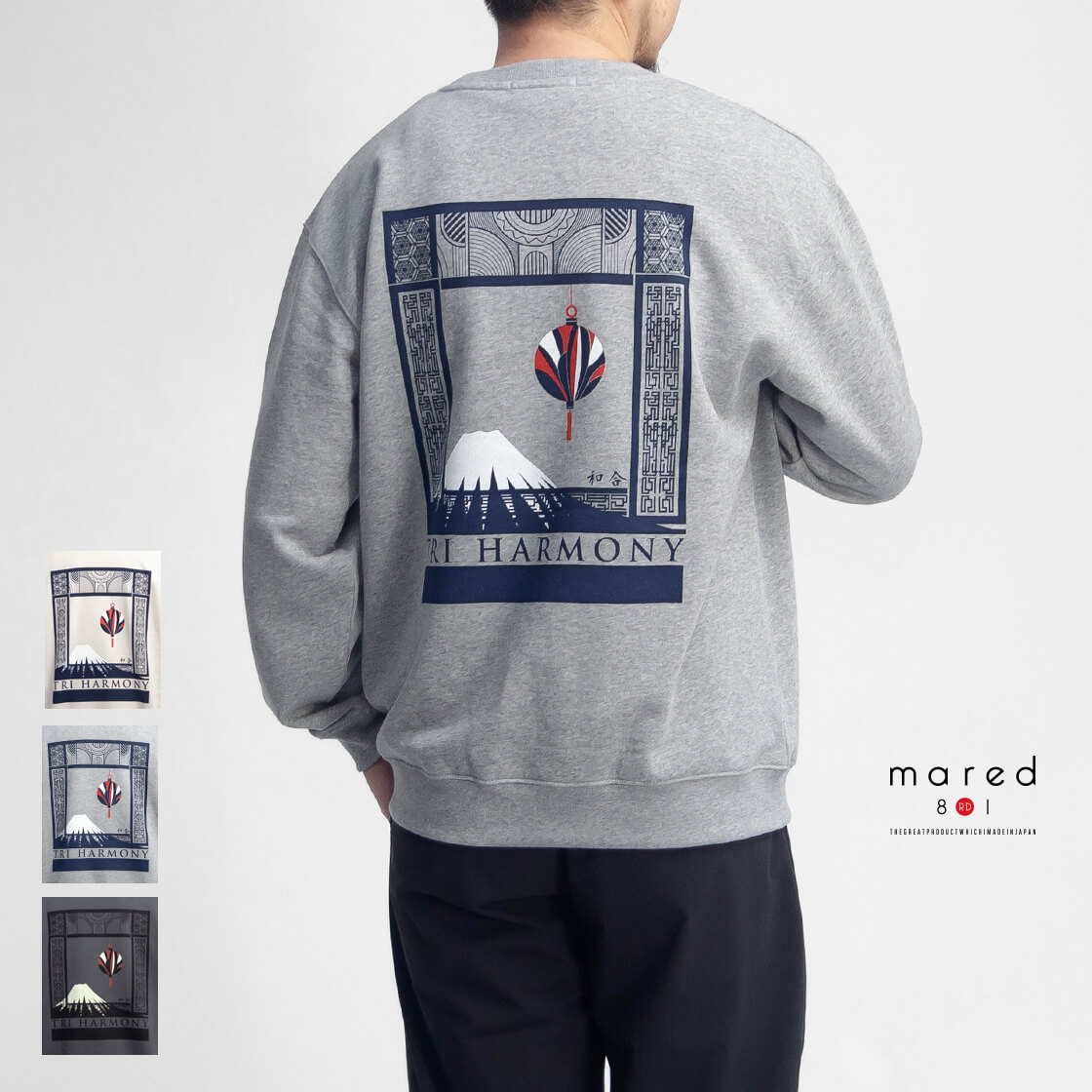 Mared マレッド TRI HARMONY バックプリント クルーネックスウェット メンズ