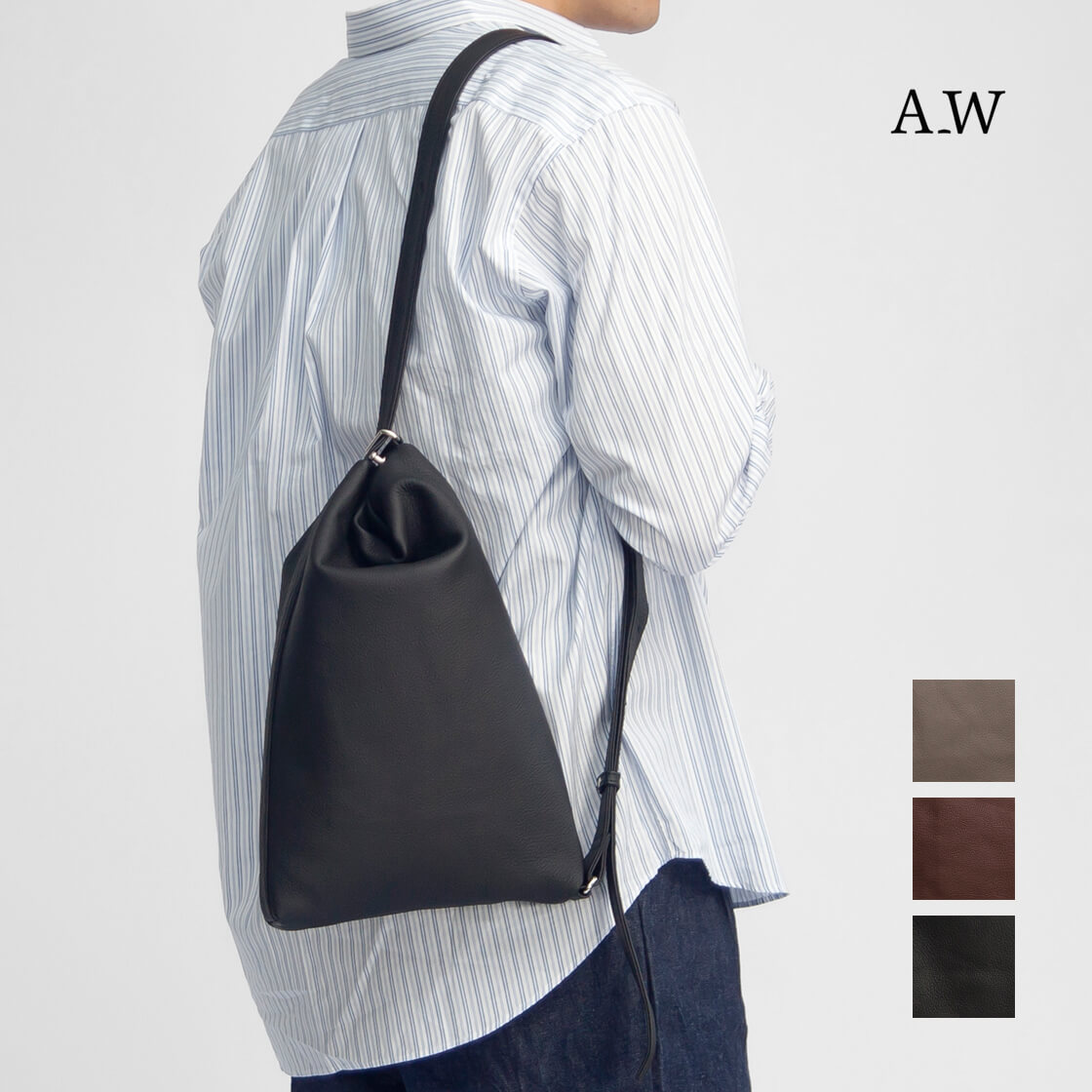 A＿W アウ 姫路レザー 2WAY ボンサック サコッシュ ショルダーバッグ 本革 日本製 メンズ レディース