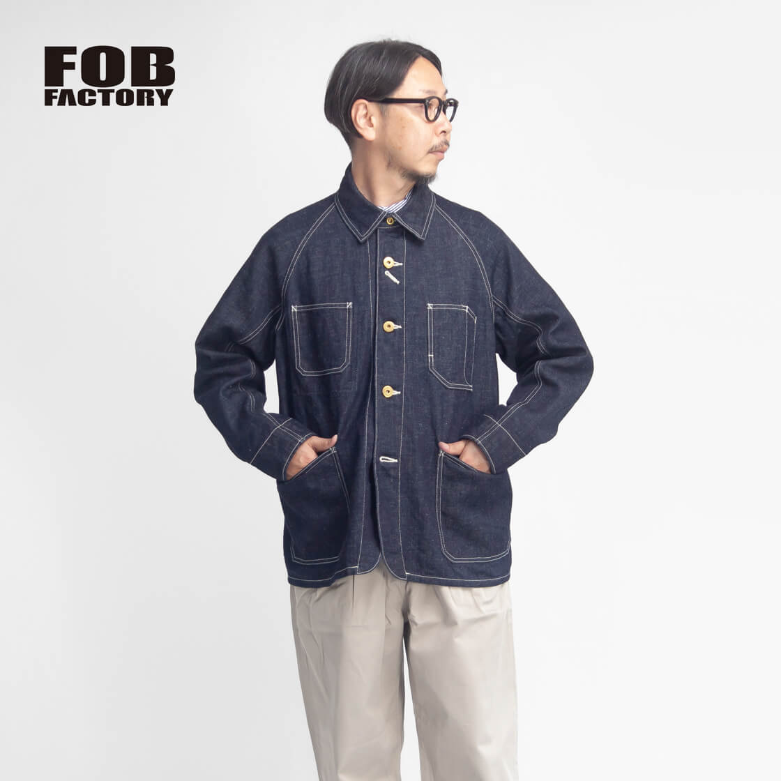 FOB FACTORY FOBファクトリー ヘンプデニム カバーオール セットアップ対応 日本製 メンズ