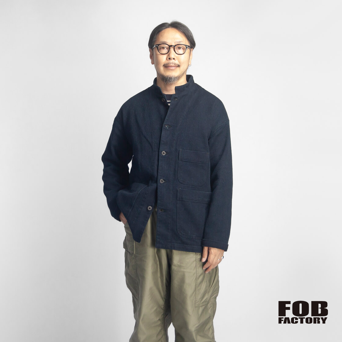 FOB FACTORY FOBファクトリー F2468 インディゴ刺子 マオカラージャケット 日本製 メンズ