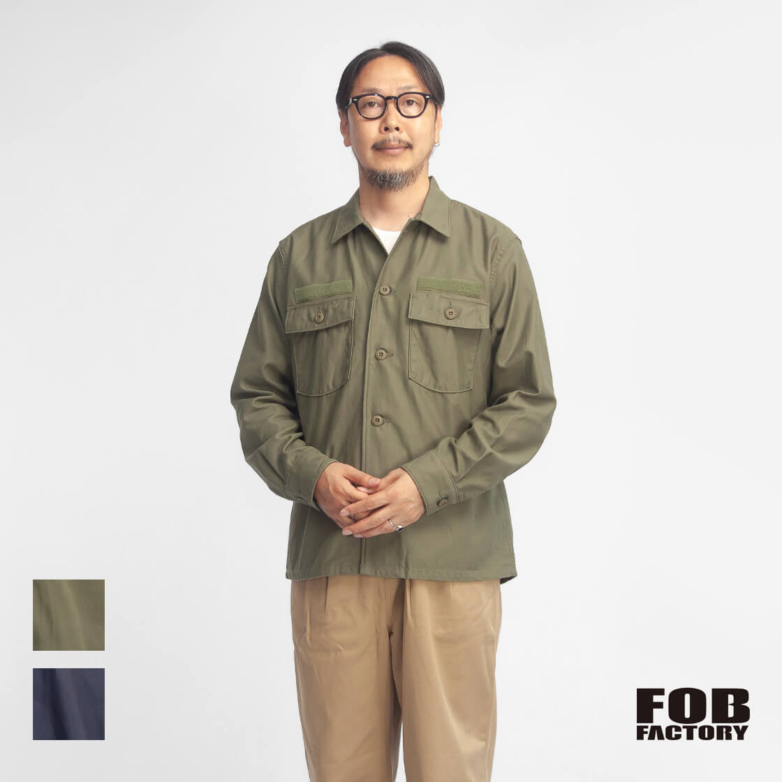 FOB FACTORY FOBファクトリー F2469 OG-107 ユーティリティー ユニフォームシャツ ベイカーシャツ 日本製 メンズ
