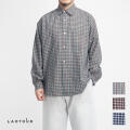 LAOTOUR シアサッカー オーバーサイズ レギュラーカラー チェックシャツ 速乾 メンズ