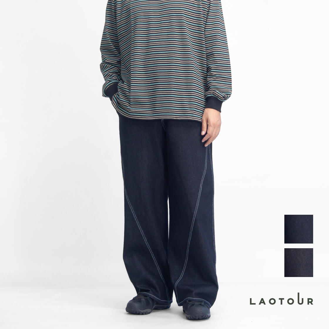 LAOTOUR 11ozデニム カーブドセミフレア イージーデニムパンツ メンズ