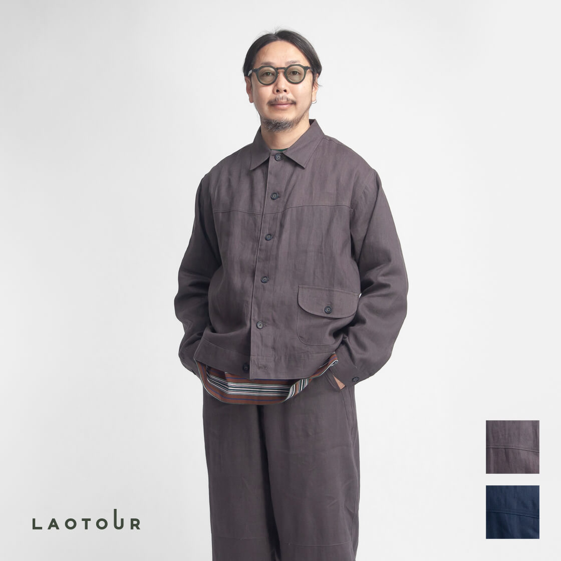 LAOTOUR ロートル 麻116％ リネンキャンバス トラッカージャケット セットアップ対応 メンズ