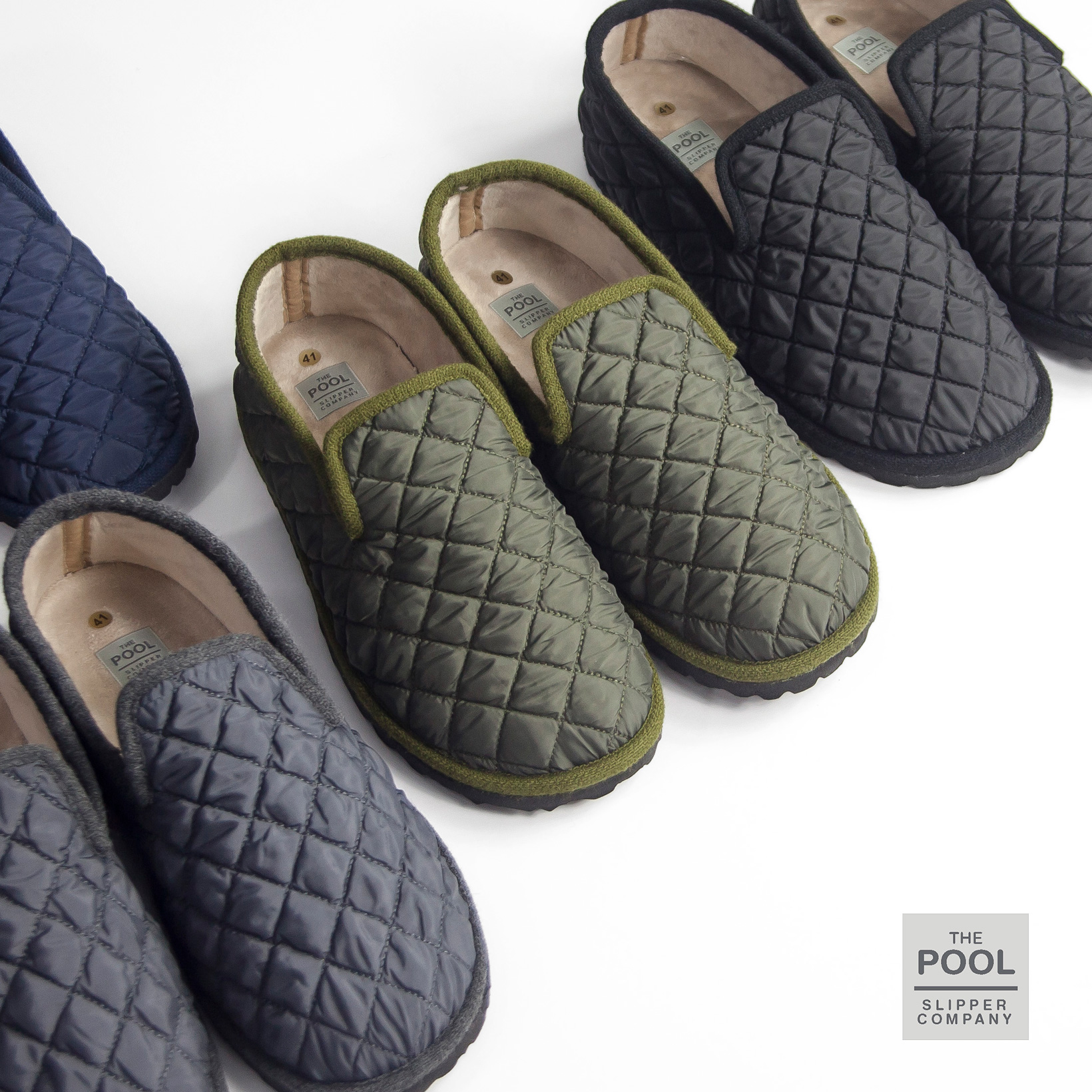 THE POOL SLIPPER COMPANY プール キルティング スリッポン スリッパ ボアファー メンズ