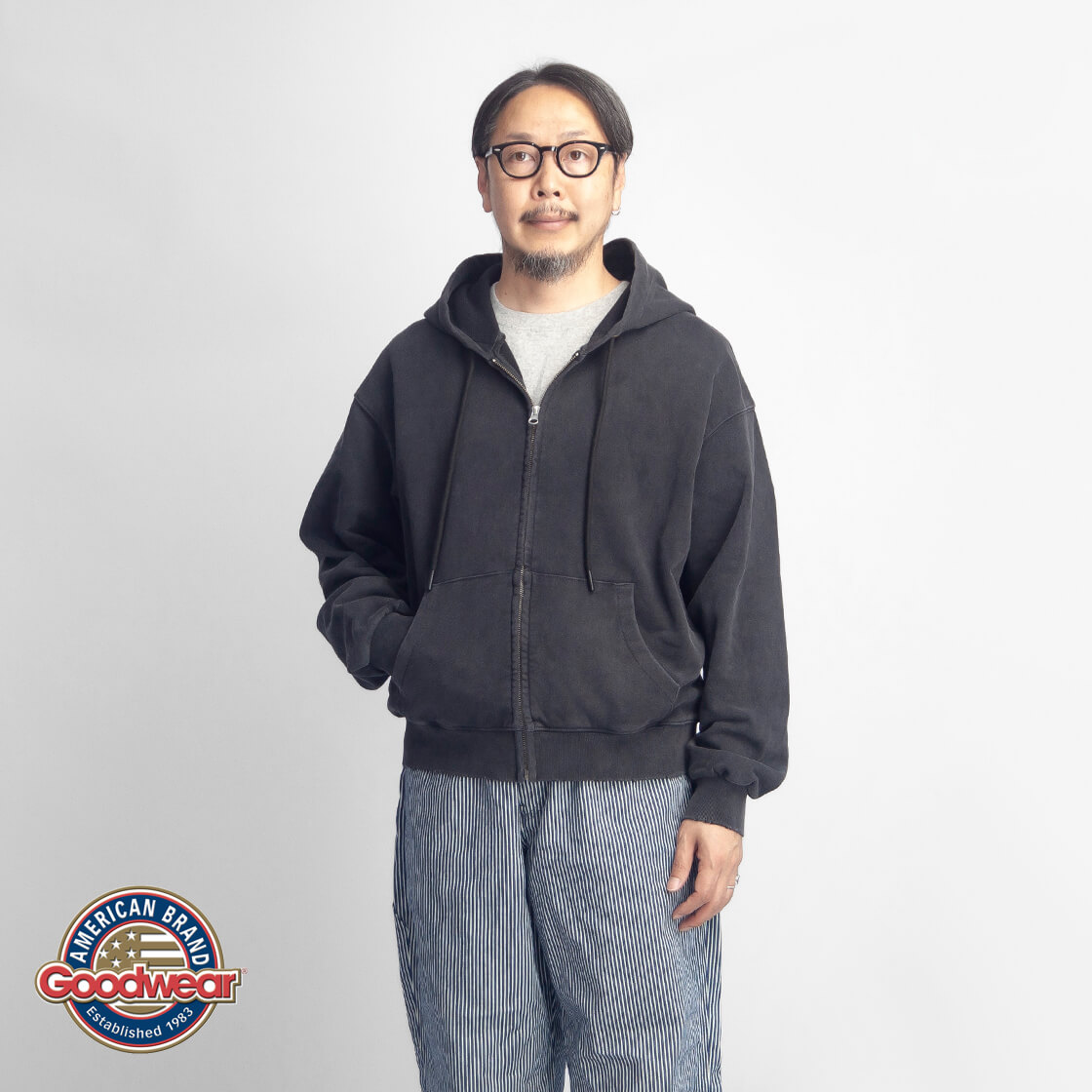 Goodwear グッドウェア オゾン＆ダメージ加工 8オンス裏毛 スウェット ジップパーカー メンズ