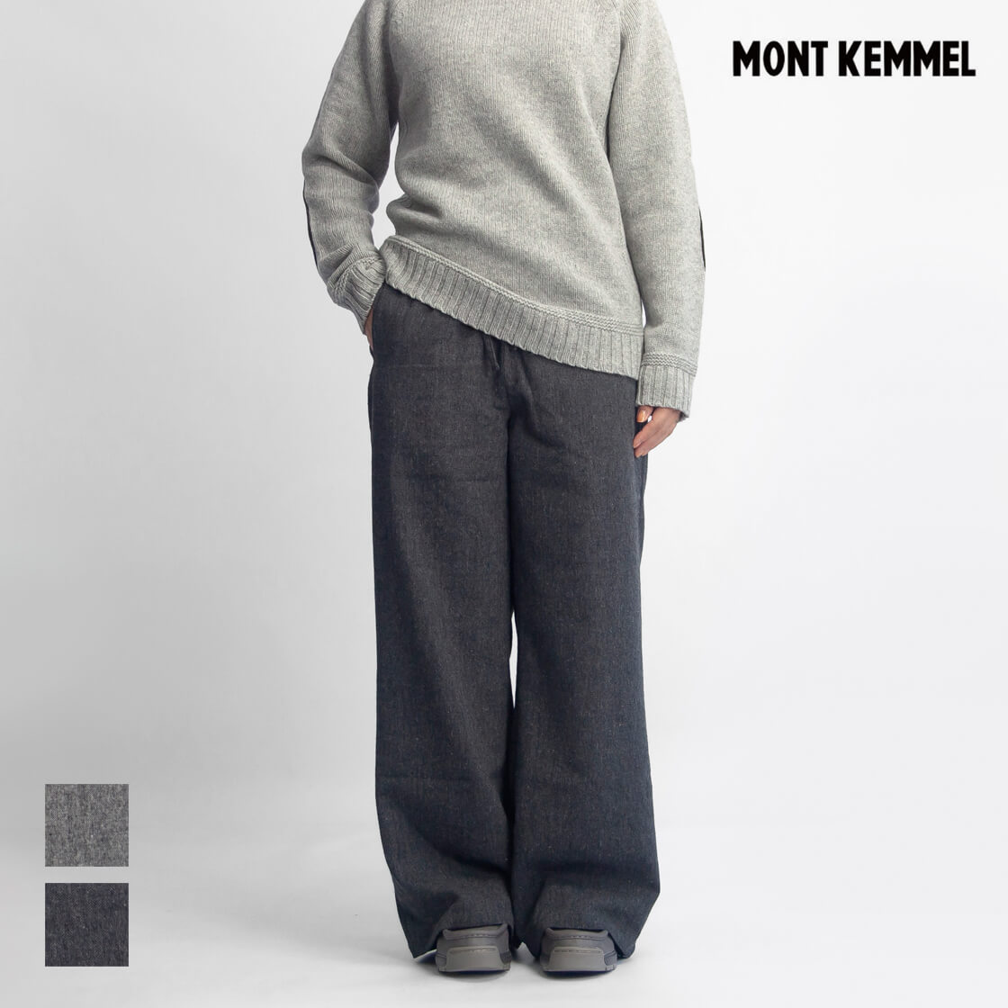 MONT KEMMEL モンケメル ポリエステルツイード ワイドストレート イージーパンツ レディース