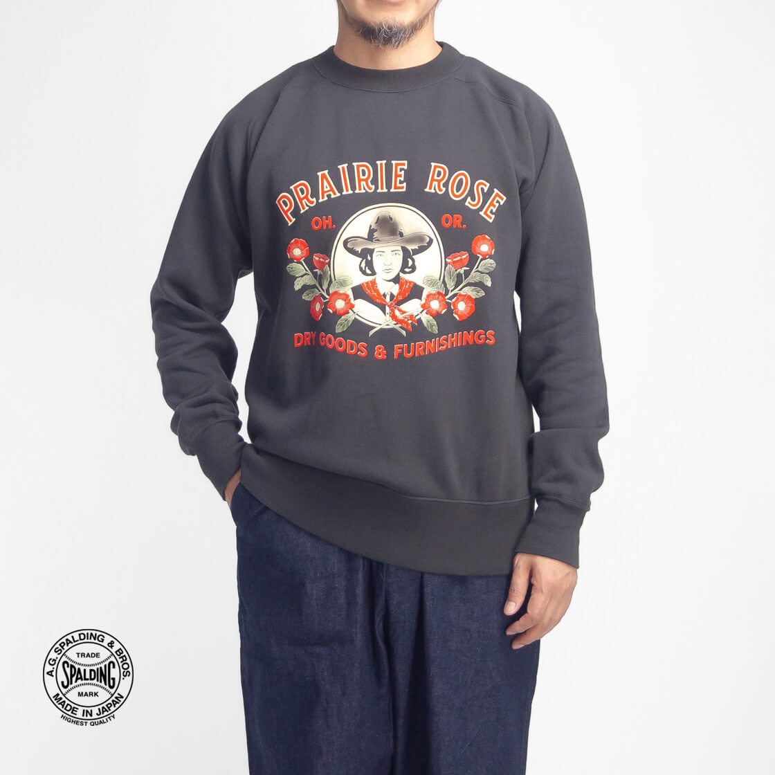 A.G.SPALDING＆BROS A.G.スポルディング＆ブロス PRAIRIE ROSE フロッキープリント アズマ裏起毛スウェットシャツ 日本製