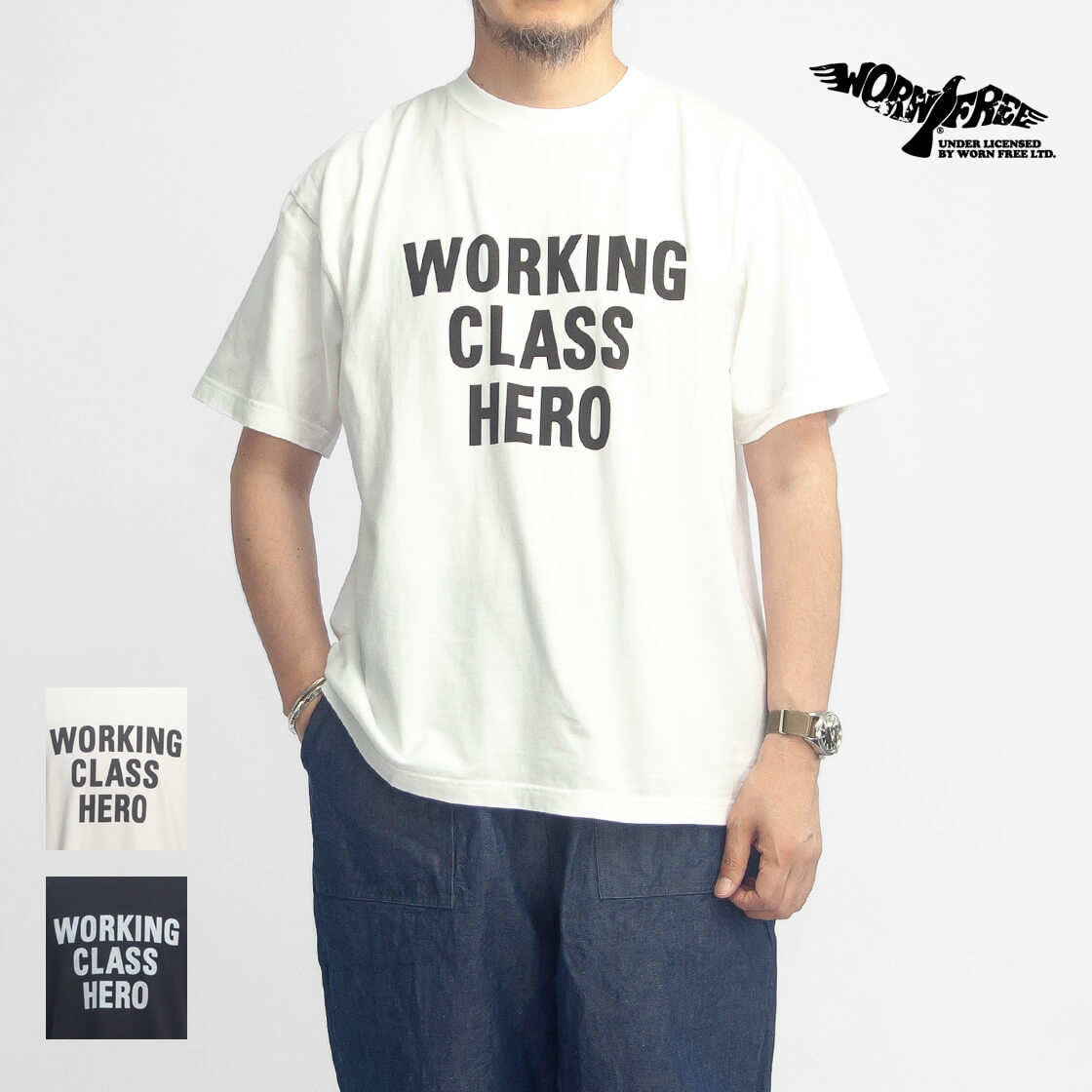 WORN FREE ウォーンフリー ジョン・レノン WORKING CLASS HERO プリントTシャツ ヴィンテージウォッシュ メンズ