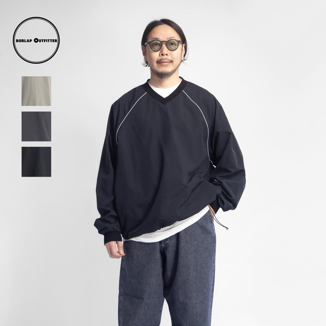 BURLAP OUTFITTER バーラップアウトフィッター REFLEX PULLOVER Vネック ナイロンプルオーバーシャツ ピステ メンズ