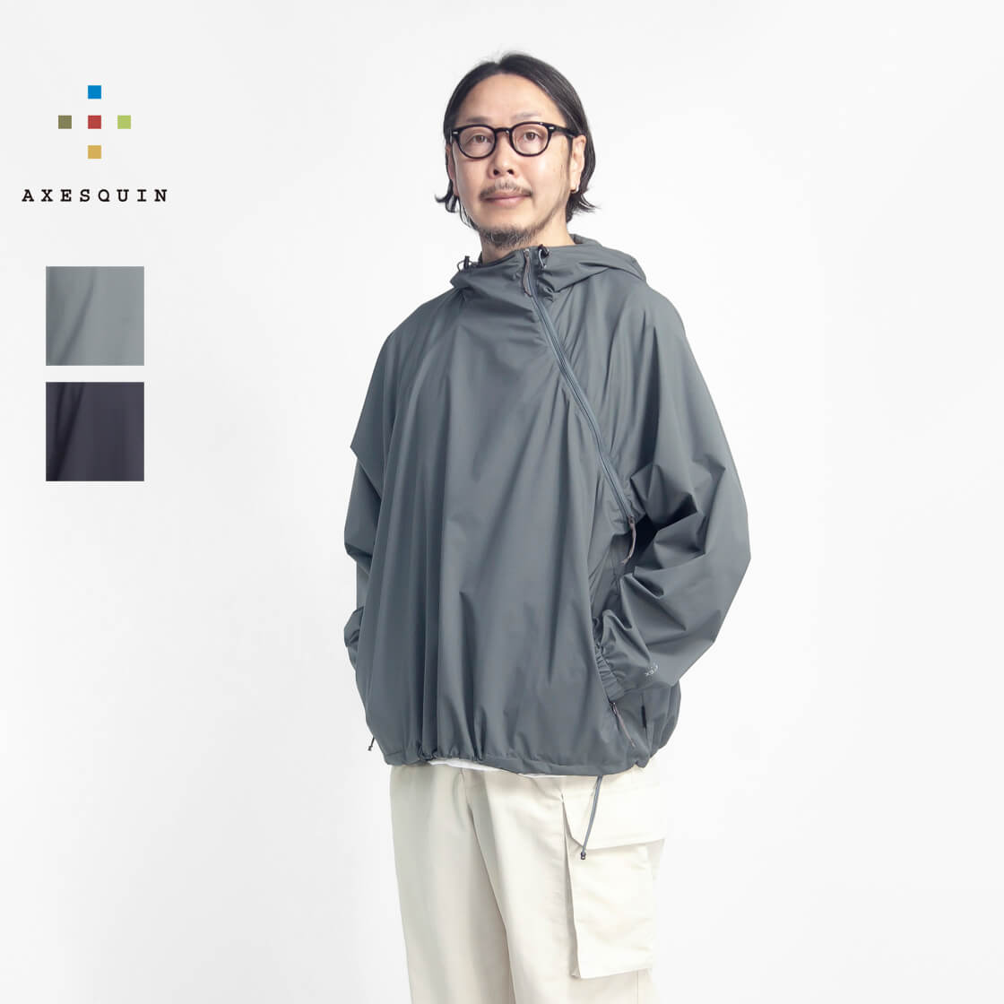 AXESQUIN アクシーズクイン パーテックス ヘリウム バイアスジップ プルオーバーパーカー セットアップ対応 メンズ