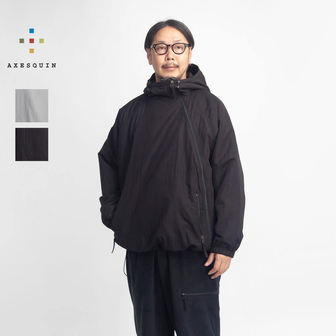 AXESQUIN アクシーズクイン ポーラテックパワーフィル バイアスジップ 中綿フードジャケット メンズ
