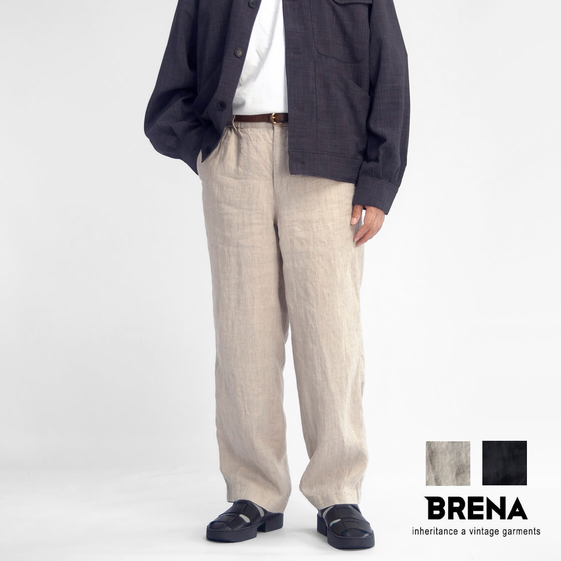 BRENA ブレナ 麻100％ フレンチリネンキャンバス イージーパンツ 丸縫い 日本製 メンズ