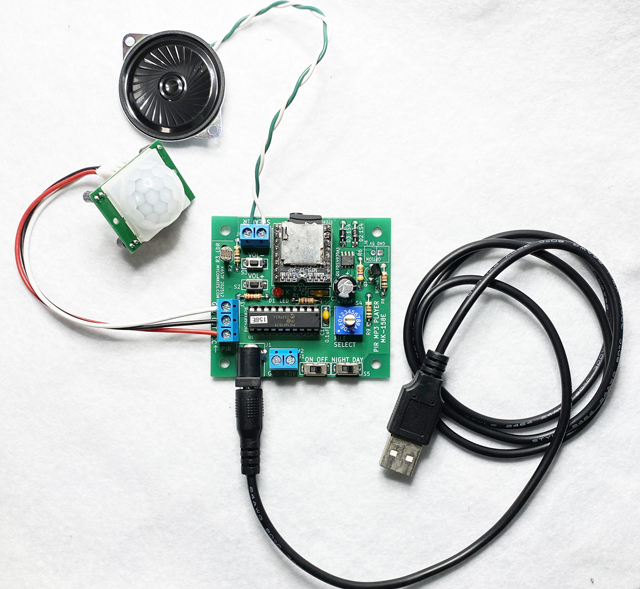 MK-158D-BUILT　人を検出するとメッセージを再生！DC5V専用の人感センサーとスピーカー付きMP3ボイスプレーヤーキット完成品(ハンダ付け不要)