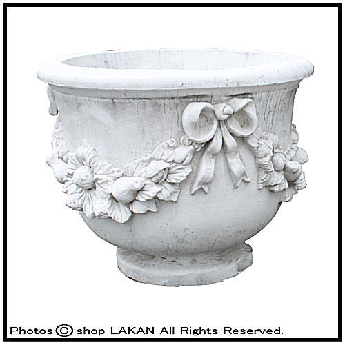 彫刻 リボン 石造 人気花鉢